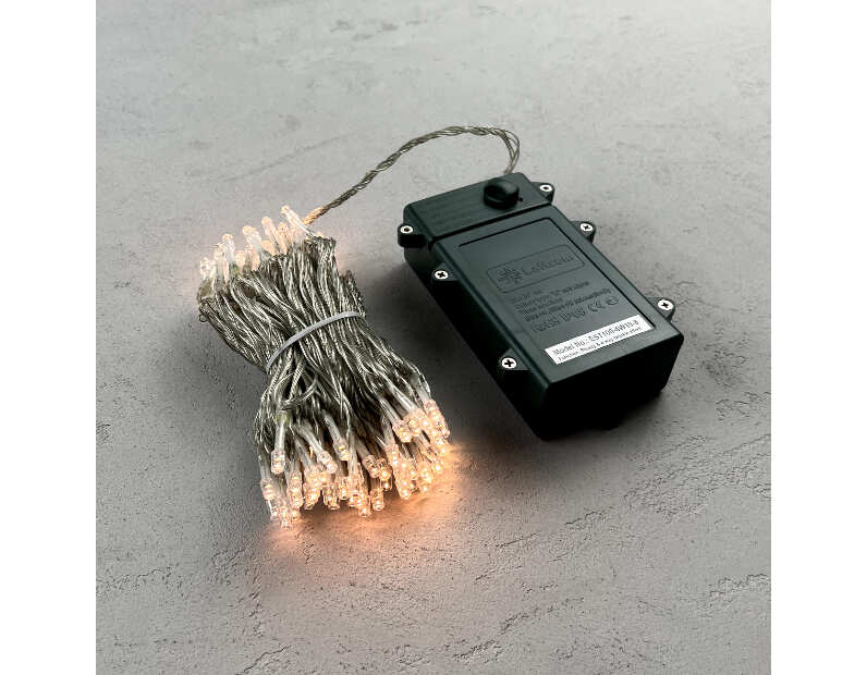 Гирлянда Нить на Батарейках с Таймером 10м Хани-Голд, 100 LED, Провод Прозрачный Силикон, IP65 EST100-4W10-8HG