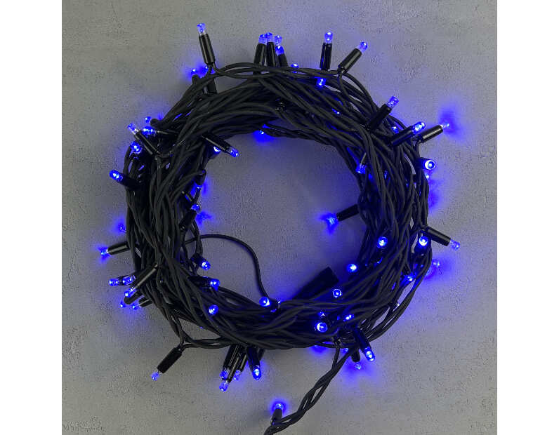 Гирлянда Нить 10м Синяя 220В, 100 LED, Провод Черный Каучук, IP65 LL100-1-2B