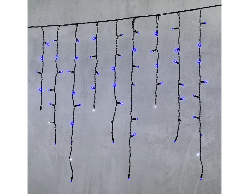 Гирлянда Бахрома 3,2 x 0,9 м Синяя с Мерцанием Белого Диода 220В, 168 LED, Провод Черный Каучук, IP65 LL168BLW-1-2B