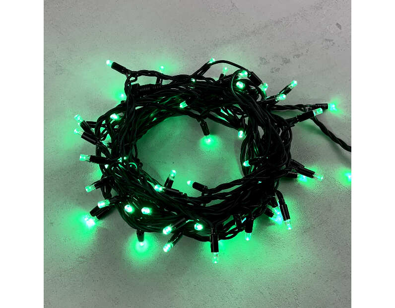 Гирлянда Нить 10м Зеленая 24В, 75 LED, Провод Черный Каучук, IP65 LL75-1-1G