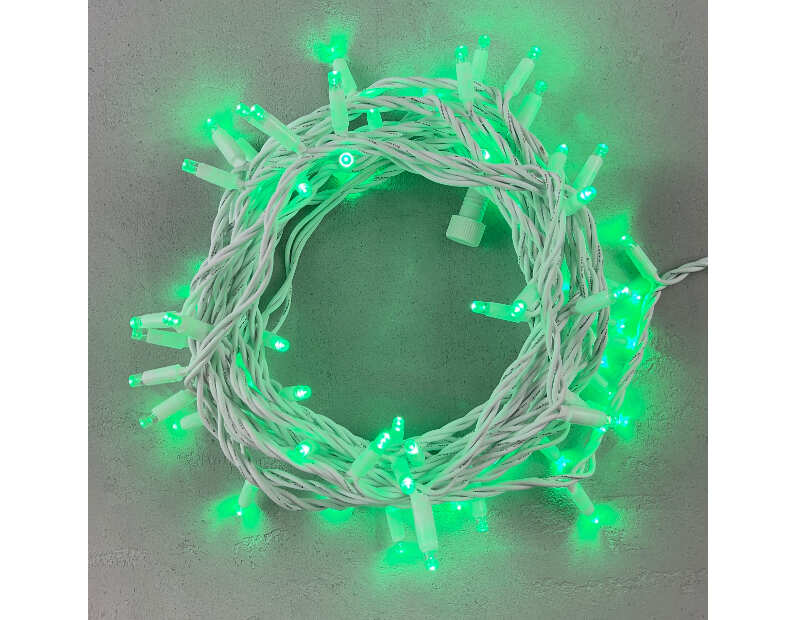 Гирлянда Нить 10м Зеленая 24В, 75 LED, Провод Белый Каучук, IP65 LL75-8-1G