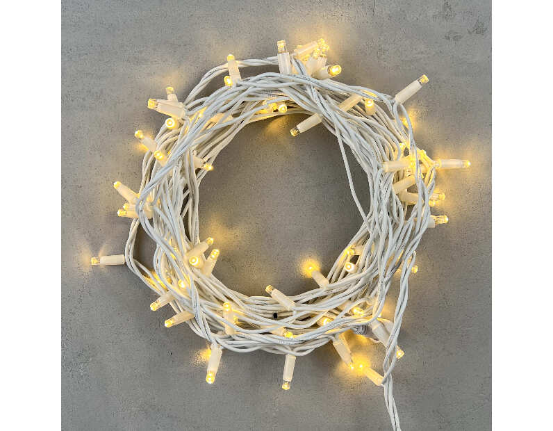 Гирлянда Нить 10м Тепло-Белая 24В, 75 LED, Провод Белый Каучук, IP65 LL75-8-1WW