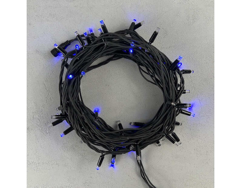 Гирлянда Нить 10м Синяя с Мерцанием Каждого Диода 220В, 75 LED, Провод Черный Каучук, IP65 LL75ABL-1-2B
