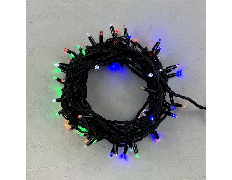 Гирлянда Нить 10м Разноцветная с Мерцанием Белого Диода 220В, 75 LED, Провод Черный Каучук, IP65 LL75BLW-1-2M