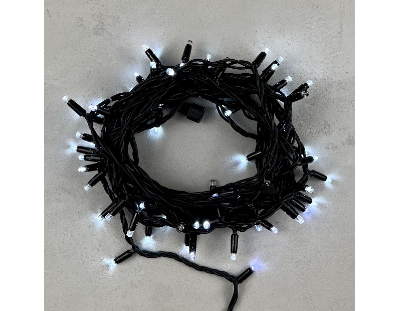 Гирлянда Нить 10м Белая с Мерцанием Белого Диода 220В, 75 LED, Провод Черный Каучук, IP65 LL75BLW-1-2W