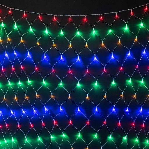 Светодиодная Сеть 2 x 2 м Разноцветная с Контроллером 220В, 256 LED, Провод Прозрачный ПВХ, IP54 NTL256C-10-2M