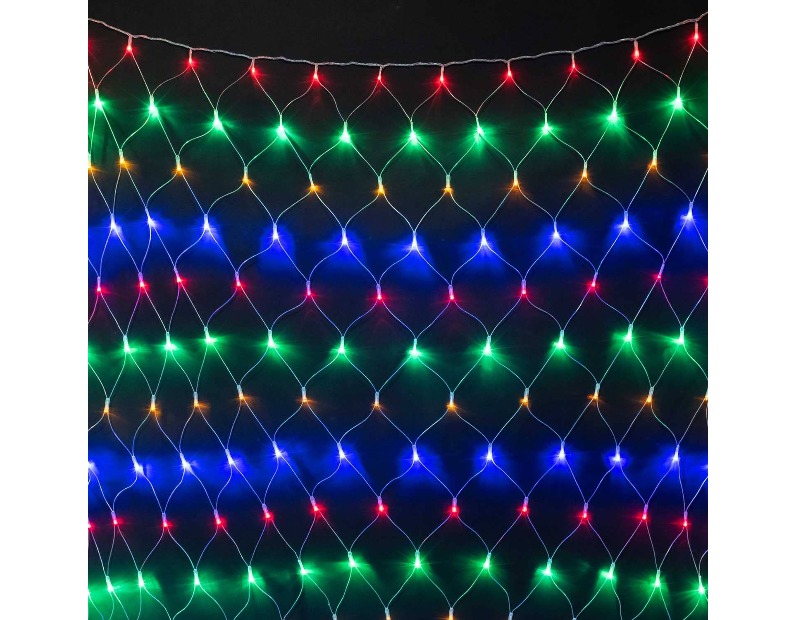 Светодиодная Сеть 2 x 2 м Разноцветная с Контроллером 220В, 256 LED, Провод Прозрачный ПВХ, IP54 NTL256C-10-2M