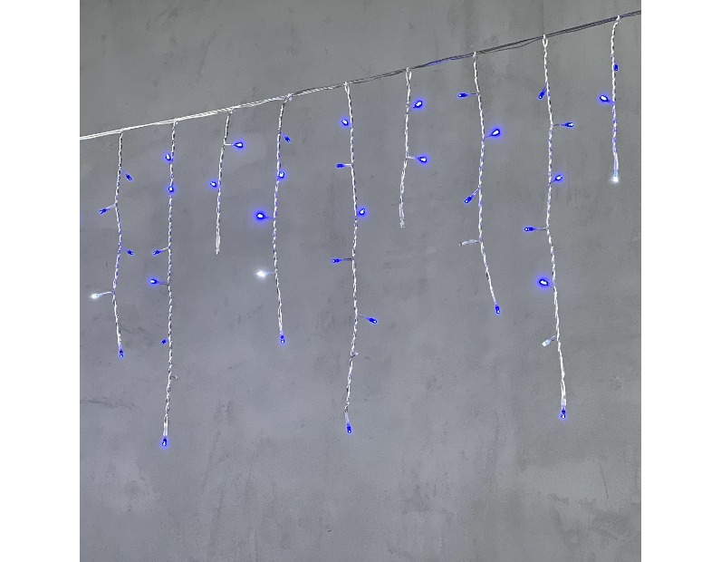 Гирлянда Бахрома 4,9 x 0,5 м Синяя с Мерцанием Белого Диода 220В, 240 LED, Провод Прозрачный ПВХ, IP54 PIL240BLW-10-2B