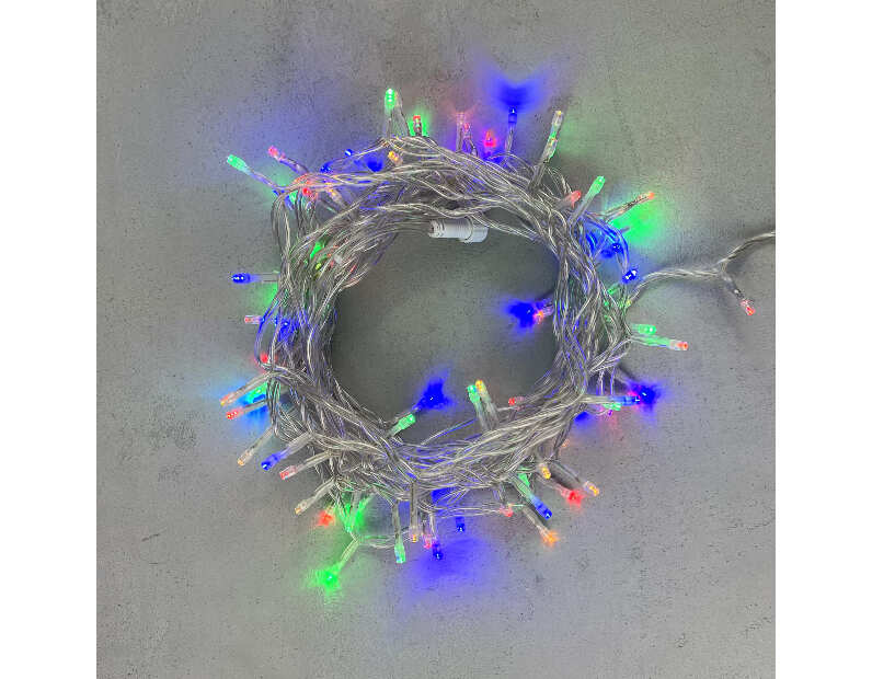 Гирлянда Нить 10м Разноцветная 24В, 100 LED, Провод Прозрачный ПВХ, IP54 PST100-10-1M