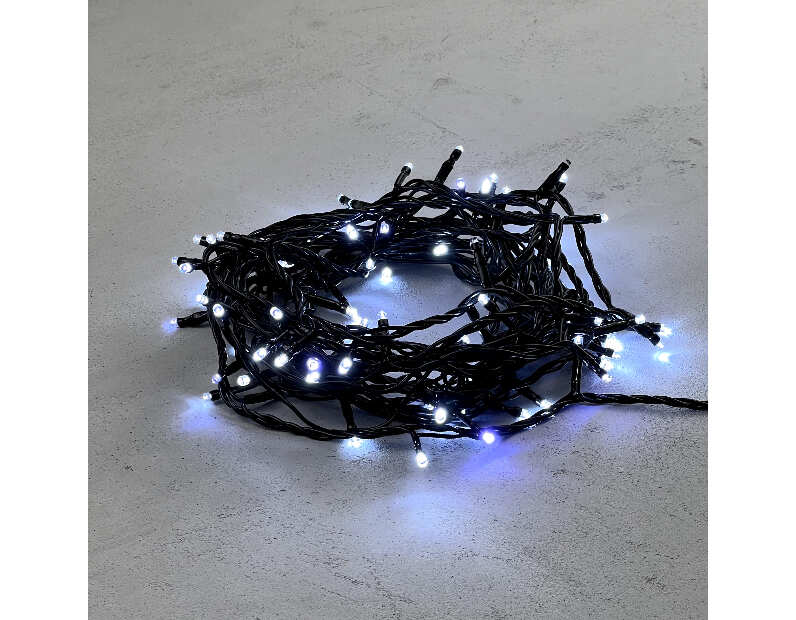 Гирлянда Нить 10м Белая с Мерцанием Белого Диода 24В, 100 LED, Провод Черный ПВХ, IP54 PST100BLW-11-1W