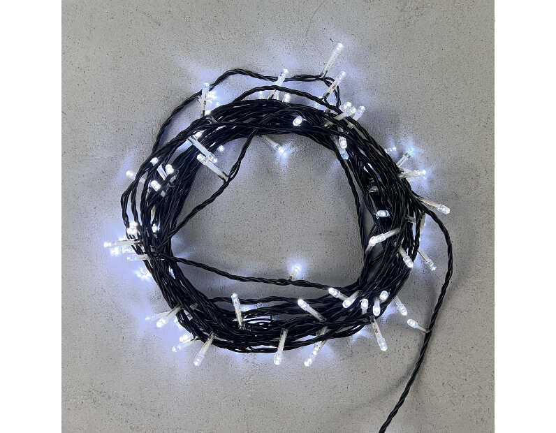 Гирлянда Нить с Контроллером 10м Белая 220В, 100 LED, Провод Черный ПВХ, IP20 PST100F8-11-2W