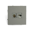 Розетка TV + компьютерная RJ-45 (механизм), STEKKER, серия Эмили, RST00-5106-10, платиново-серый, soft touch 49950