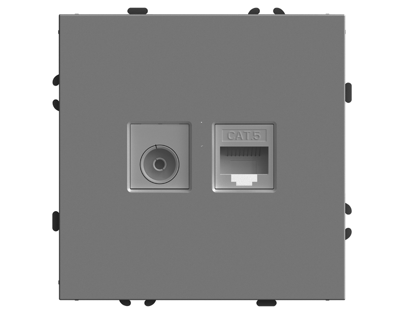 Розетка TV + компьютерная RJ-45 (механизм), STEKKER, серия Эмили, RST00-5106-10, платиново-серый, soft touch 49950