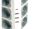 Удлинитель 12-местн с/з, 3x1мм2, 1.5 м,250В,16А, 3520Вт 3USB A + 1C 5V 3,4A, белый, серый серия Comfort HM10-61-01 49991