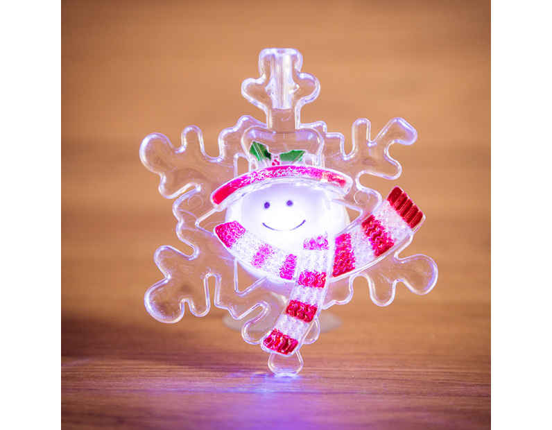 Фигура светодиодная на присоске Снежинка со снеговиком NN- 501-021