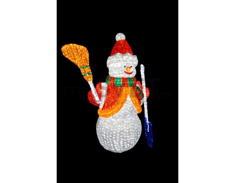 Акриловая светодиодная фигура Снеговик с лопатой и метлой 160см NN- 513-201