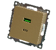 Розетка 2-местная USB + type C (механизм), 250В, 3А, max 20W, STEKKER, GLS10-7116-08, серия Катрин, золото