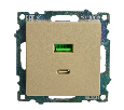 Розетка 2-местная USB + type C (механизм), 250В, 3А, max 20W, STEKKER, GLS10-7116-08, серия Катрин, золото