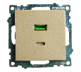 Розетка 2-местная USB + type C (механизм), 250В, 3А, max 20W, STEKKER, GLS10-7116-08, серия Катрин, золото
