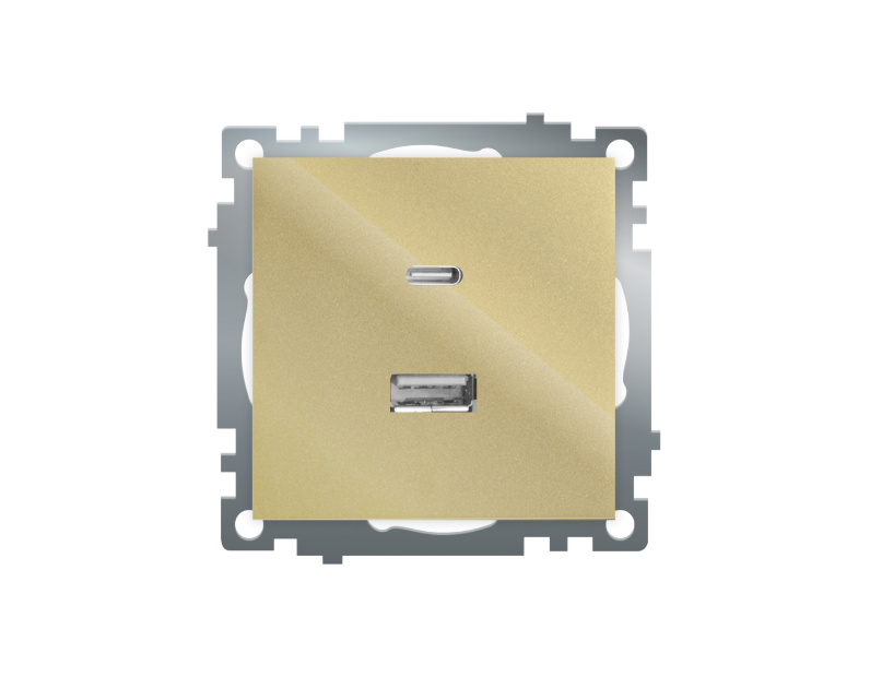 Розетка 2-местная USB + type C (механизм), 250В, 3А, max 20W, STEKKER, GLS10-7116-08, серия Катрин, золото