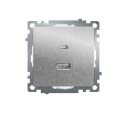 Розетка 2-местная USB + type C (механизм)), STEKKER GLS10-7116-03 , 250B, 3А, max 20W, серия Катрин, серебро