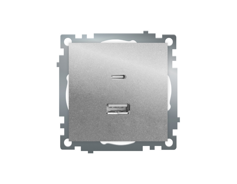 Розетка 2-местная USB + type C (механизм)), STEKKER GLS10-7116-03 , 250B, 3А, max 20W, серия Катрин, серебро