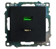 Розетка 2-местная USB + type C (механизм), STEKKER GLS10-7116-05, 250B, 3А, серия Катрин, черный