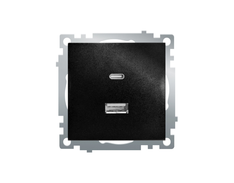 Розетка 2-местная USB + type C (механизм), STEKKER GLS10-7116-05, 250B, 3А, серия Катрин, черный