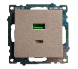 Розетка 2-местная USB + type C (механизм), STEKKER GLS10-7116-02, 250B, 3A, max 20W, серия Катрин, шампань