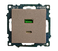 Розетка 2-местная USB + type C (механизм), STEKKER GLS10-7116-02, 250B, 3A, max 20W, серия Катрин, шампань