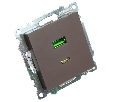 Розетка 2-местная USB + type C, STEKKER GLS10-7116-04, 250В, 3А, max 20W,серия Катрин, шоколад