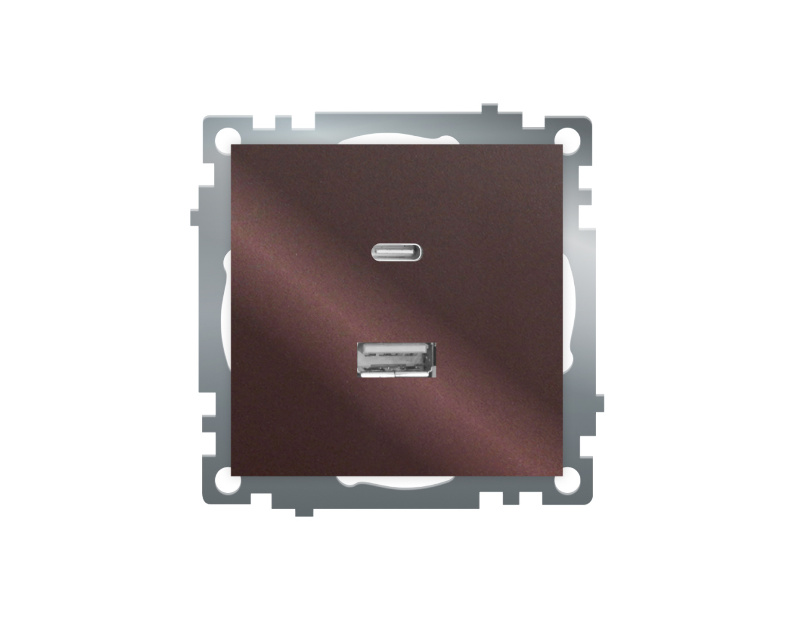 Розетка 2-местная USB + type C, STEKKER GLS10-7116-04, 250В, 3А, max 20W,серия Катрин, шоколад