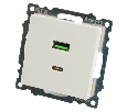 Розетка USB 2-местная + type C (механизм), STEKKER GLS10-7116-01, 250В, 3А, max 20W, серия Катрин, белый