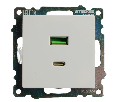 Розетка USB 2-местная + type C (механизм), STEKKER GLS10-7116-01, 250В, 3А, max 20W, серия Катрин, белый