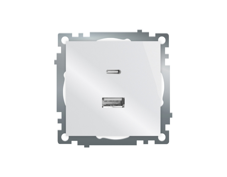 Розетка USB 2-местная + type C (механизм), STEKKER GLS10-7116-01, 250В, 3А, max 20W, серия Катрин, белый