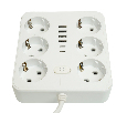 Удлинитель 6-местный c/з 3x1 мм2, 1,8 м, 250В, 10А, 4USB+2Type-C 2,4А, серия Home plus, белый STEKKER HM09-66-02