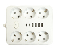 Удлинитель 6-местный c/з 3x1 мм2, 1,8 м, 250В, 10А, 4USB+2Type-C 2,4А, серия Home plus, белый STEKKER HM09-66-02