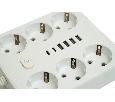 Удлинитель 6-местный c/з 3x1 мм2, 1,8 м, 250В, 10А, 4USB+2Type-C 2,4А, серия Home plus, белый STEKKER HM09-66-02