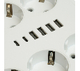 Удлинитель 6-местный c/з 3x1 мм2, 1,8 м, 250В, 10А, 4USB+2Type-C 2,4А, серия Home plus, белый STEKKER HM09-66-02