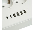 Удлинитель 3-местный c/з 3x1 мм2, 1,8 м, 250В, 10А, 4USB+2Type-C 2,4А, серия Home plus, белый STEKKER HM09-36-02