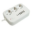 Удлинитель 3-местный c/з 3x1 мм2, 1,8 м, 250В, 10А, 4USB+2Type-C 2,4А, серия Home plus, белый STEKKER HM09-36-02