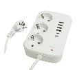 Удлинитель 3-местный c/з 3x1 мм2, 1,8 м, 250В, 10А, 4USB+2Type-C 2,4А, серия Home plus, белый STEKKER HM09-36-02