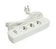 Удлинитель 3-местный c/з 3x1 мм2, 3 м, 250В, 10А, 2USB+1Type-C 2,4А, серия Home plus, белый STEKKER HM08-33-02