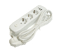 Удлинитель 3-местный c/з 3x1 мм2, 3 м, 250В, 10А, 2USB+1Type-C 2,4А, серия Home plus, белый STEKKER HM08-33-02
