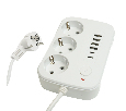 Удлинитель 3-местный c/з 3x1 мм2, 3 м, 250В, 10А, 4USB+2Type-C 2,4А, серия Home plus, белый STEKKER HM09-36-02