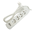 Удлинитель 4-местный c/з 3x1 мм2, 3 м, 250В, 10А, 2USB+1Type-C 2,4А, серия Home plus, белый STEKKER HM08-43-02