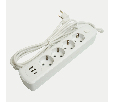 Удлинитель 4-местный c/з 3x1 мм2, 3 м, 250В, 10А, 2USB+1Type-C 2,4А, серия Home plus, белый STEKKER HM08-43-02