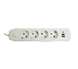 Удлинитель 4-местный c/з 3x1 мм2, 3 м, 250В, 10А, 2USB+1Type-C 2,4А, серия Home plus, белый STEKKER HM08-43-02