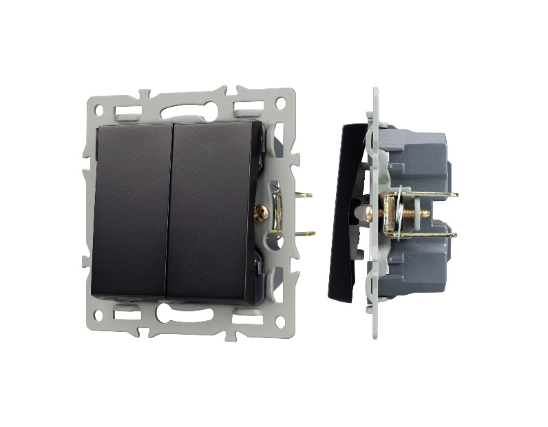 Механизм выключателя двухклавишный проходной SWT-MKP2-PL-BK (250V, 16A) (Arlight, -)