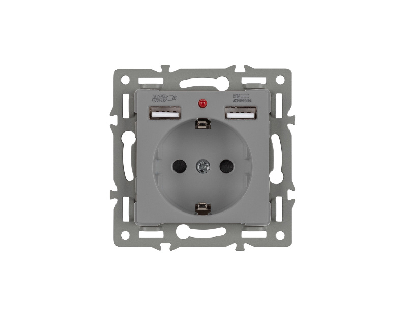 Механизм розетки с USB зарядкой SCT-MUAA-PL-GR (250V, 16A) (Arlight, -)